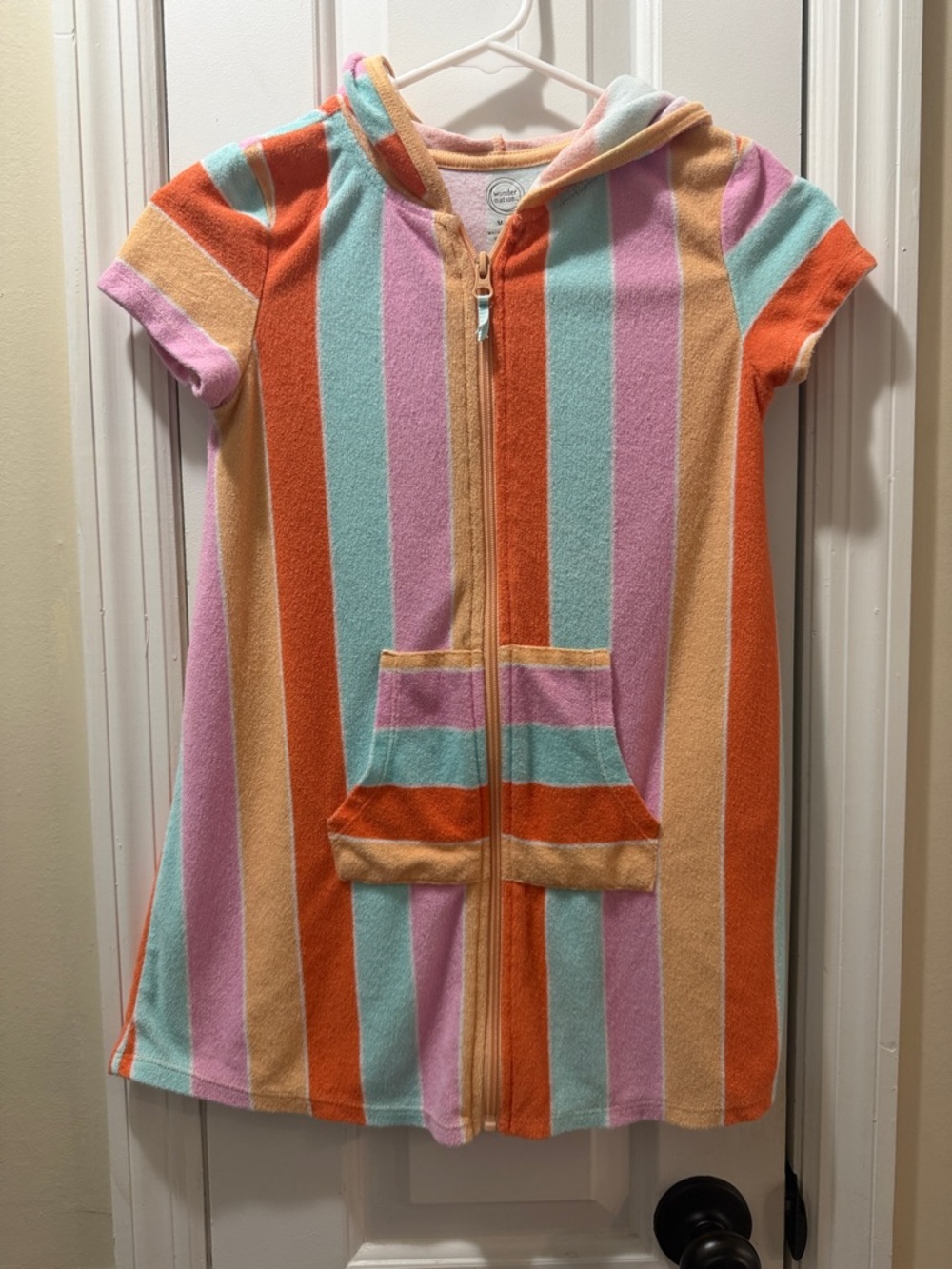 wonder nation Kids Hooded Swim Coverup - Orange, Pink, Aqua, Peach Stripes